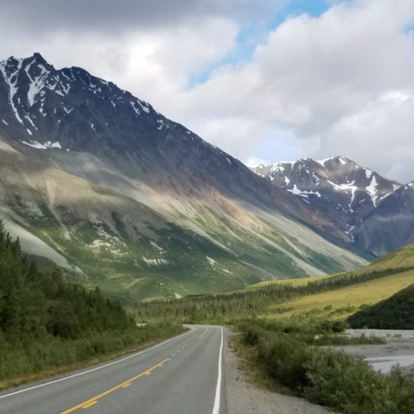 Mountain road winding through scenic landscape near Fairbanks Alaska