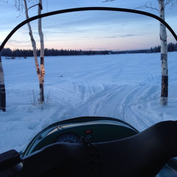 Snowmobile on snowy trail near Fairbanks Alaska