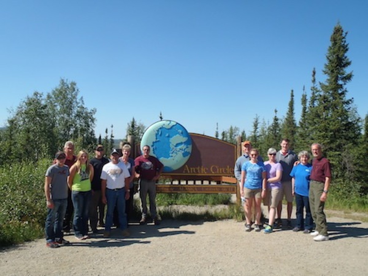 Tour group enjoying Arctic Circle day trip from Fairbanks Alaska