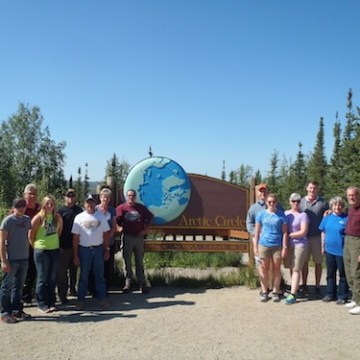 Tour group enjoying Arctic Circle day trip from Fairbanks Alaska