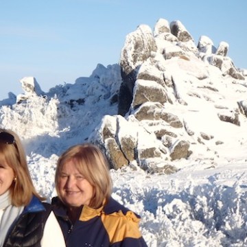 Tina Pehme and group standing in snow near Fairbanks Alaska
