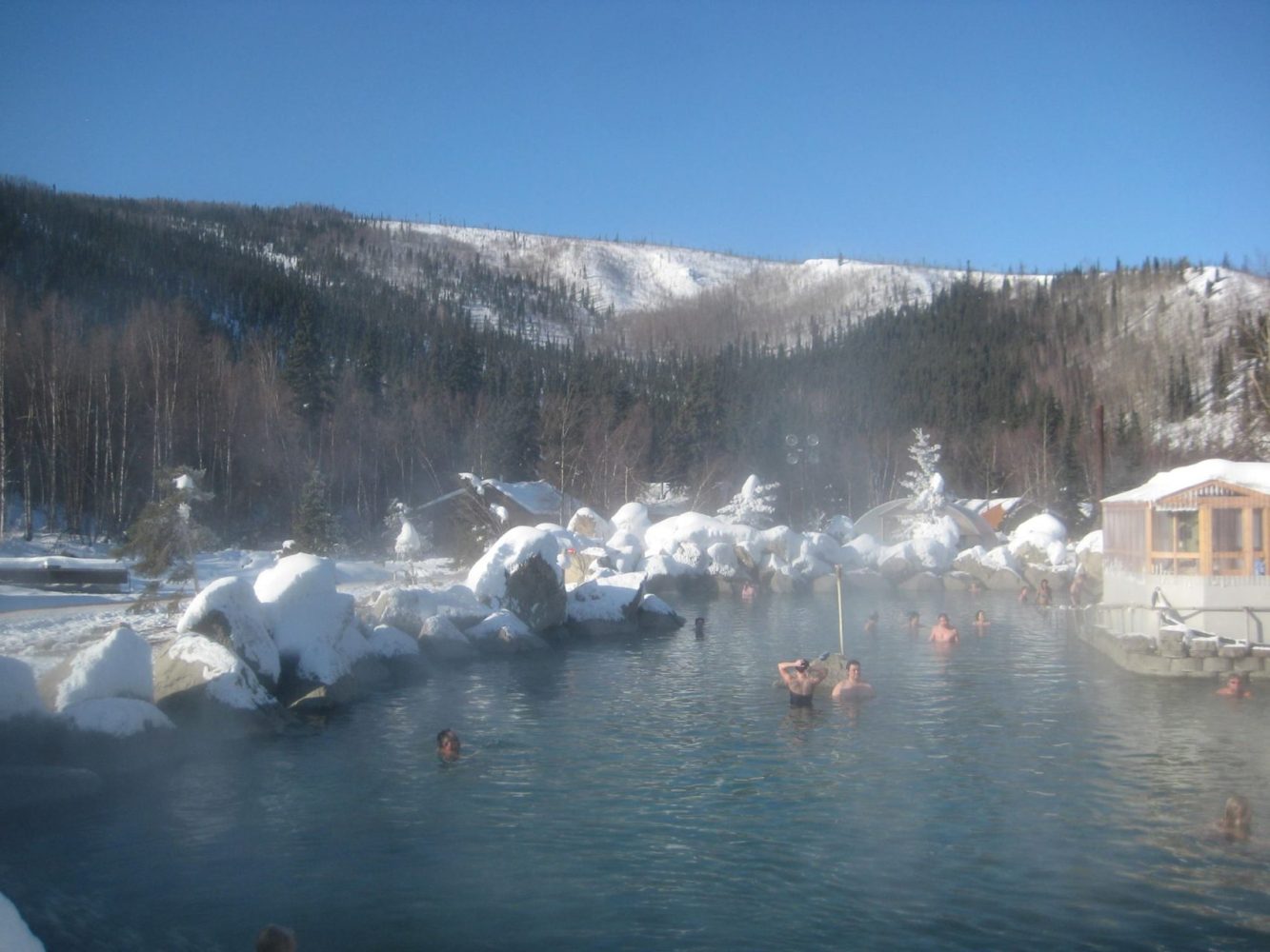 Chena Hot Springs mineral pools in winter near Fairbanks Alaska