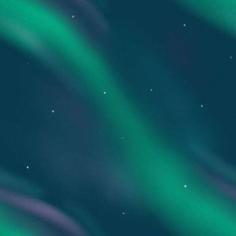 Northern lights in green and purple over starry night sky.